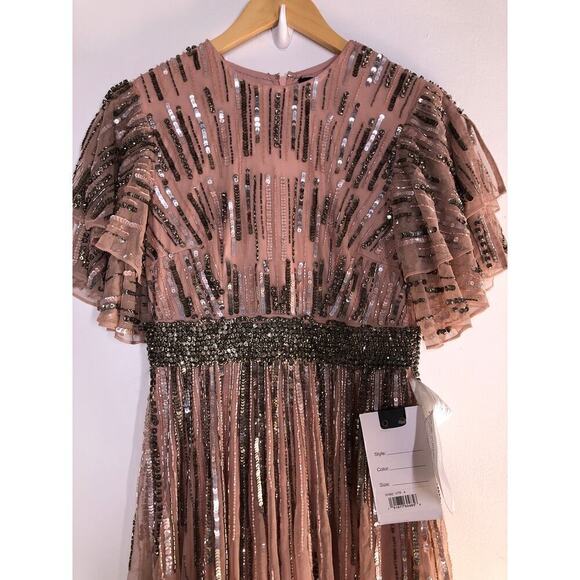 Mac Duggal Dress Sequin Embellished Flutter Sleeve Evening Vintage Rose NWT 4 - Picture 7 of 11